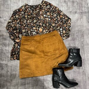 Old Navy Retro Brown Faux Suede Mini A-line Skirt Pocket 60's 70's style